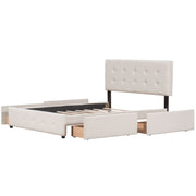 DreamHaus upholstered platform storage bed with classic headboard and built-in drawers, no box spring needed, in a modern bedroom setting.