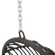 Rustic hanging basket chair with cushion from Noble House, featuring woven rattan design and soft fabric cushion for outdoor relaxation.