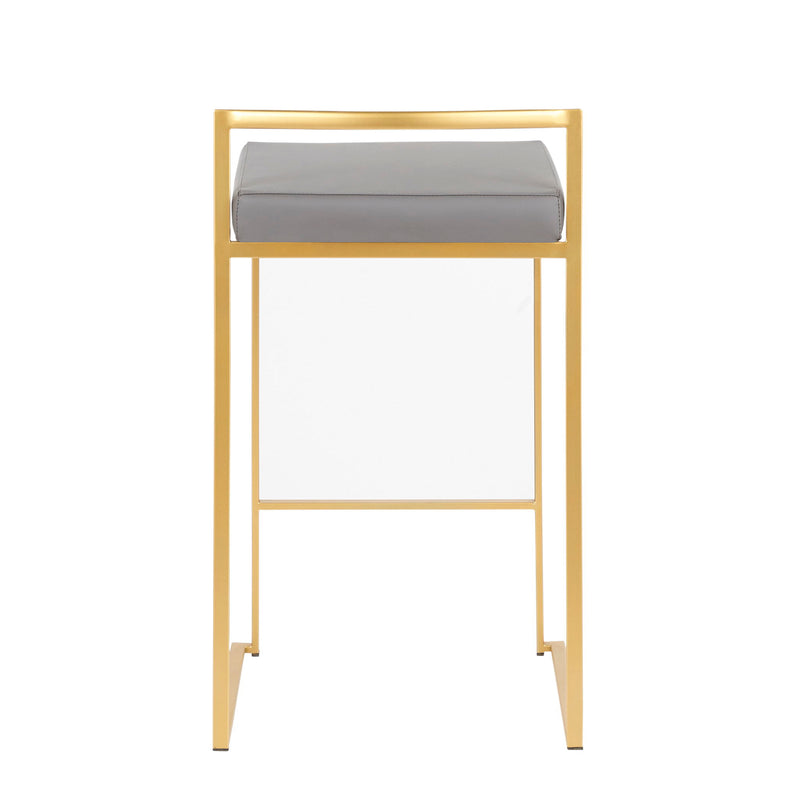 Lumi Source Fuji contemporary glam counter stool set with sleek design, featuring plush upholstery and modern metal legs.