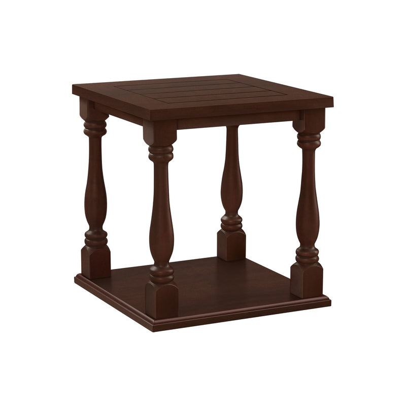 Square traditional accent table with two tiers in espresso finish, 8th Street brand, wood construction for living room decor.