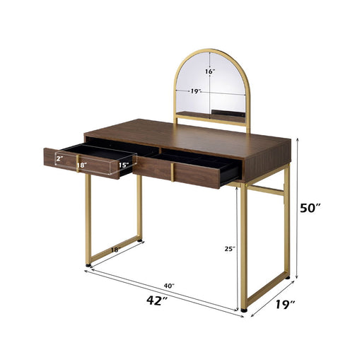 Coleen - 50" Vanity Desk With Mirror & Jewelry Tray - Walnut & Gold - R&R Furniture Gallery (Fountain Valley, CA)