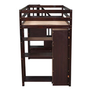 DreamHaus loft bed with built-in storage drawers, stairs with shelves, and a sturdy wooden frame for space-saving bedroom furniture.