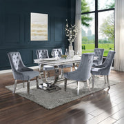 Zander - Dining Table - White Printed Faux Marble Top & Mirrored Silver - R&R Furniture Gallery (Fountain Valley, CA)