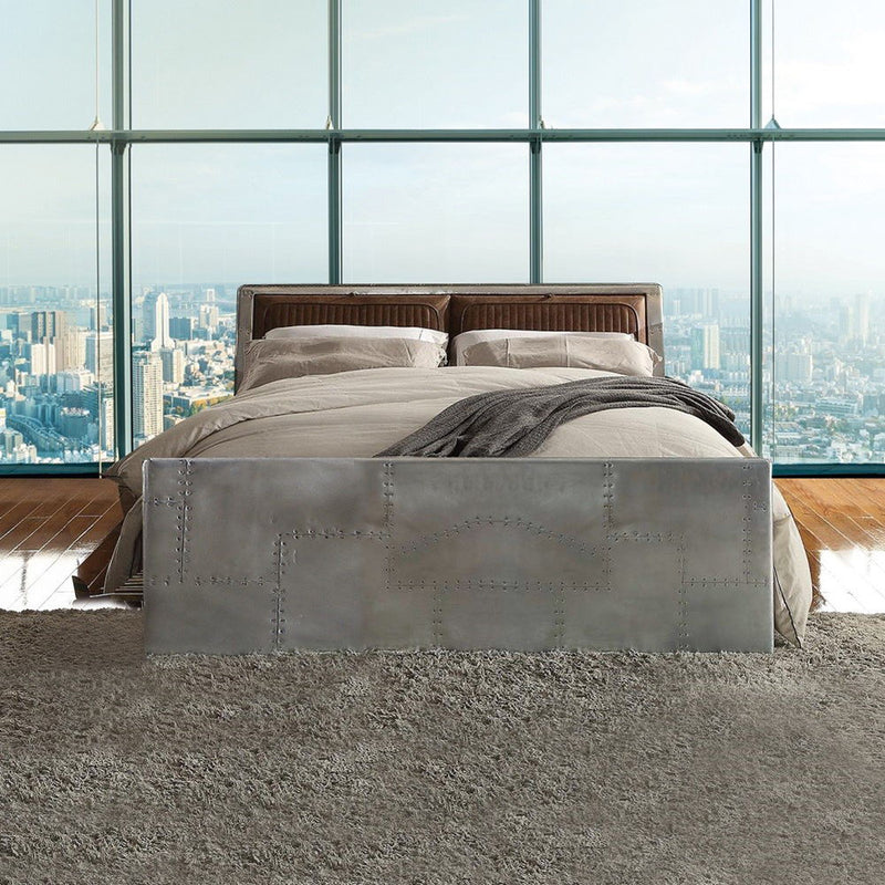 Brancaster - Queen Bed - Retro Brown Top Grain Leather & Aluminum - R&R Furniture Gallery (Fountain Valley, CA)