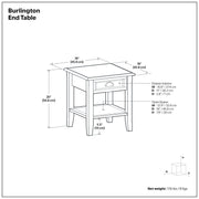 Simpli-Home Burlington mahogany brown end table with a rectangular wooden surface and sturdy legs, ideal for living room use.