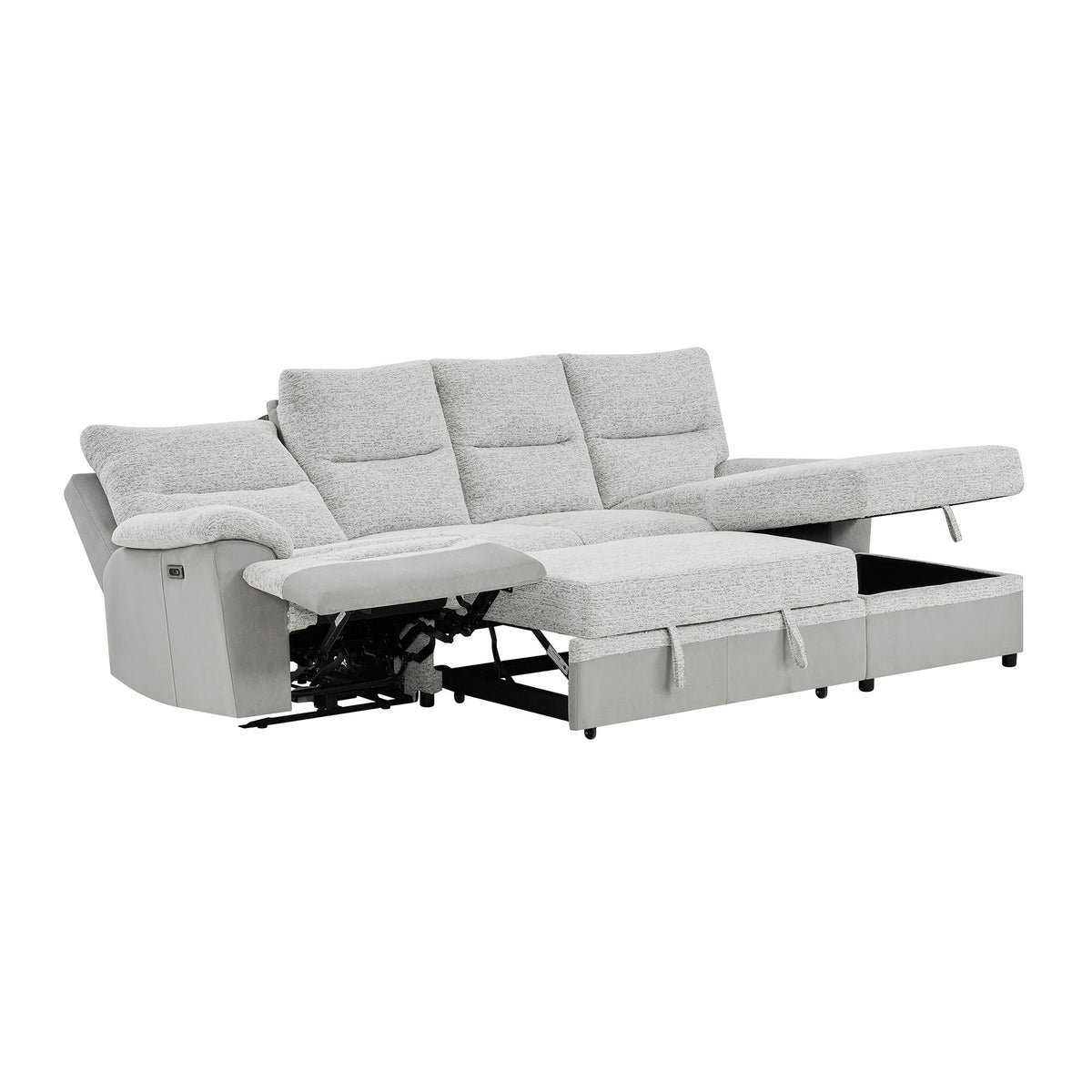 Sectional Sofa With Power Recline, USB Charging, And Storage Chaise - Gray