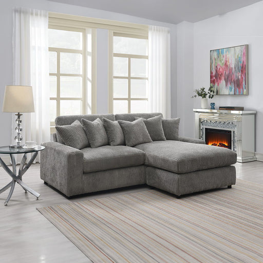 Tavia - Reversible Sectional Sofa With 6 Pillows - Gray Corduroy - R&R Furniture Gallery (Fountain Valley, CA)