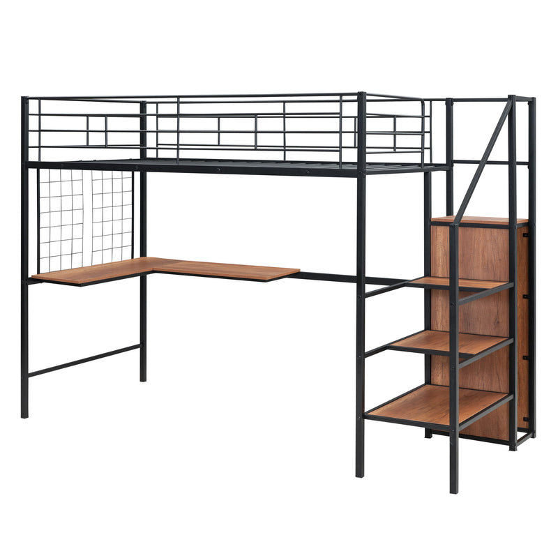 Loft Bed With Desk And Grid, Stylish Frame With Lateral Storage Ladder And Wardrobe - R&R Furniture Gallery (Fountain Valley, CA)