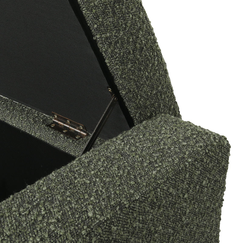Noble House textured fabric ottoman bench with hinged lid, rectangular design, neutral color, and soft cushioned top.