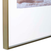 Set of two Uttermost Coastline framed prints with light brown wooden frames, featuring coastal landscape artwork for wall decor.