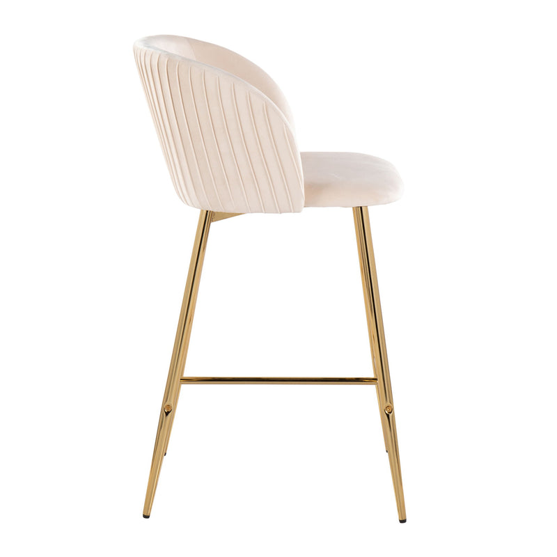 Set of two Lumi Source Fran pleated contemporary glam fixed height counter stools with sleek design and upholstered seats.