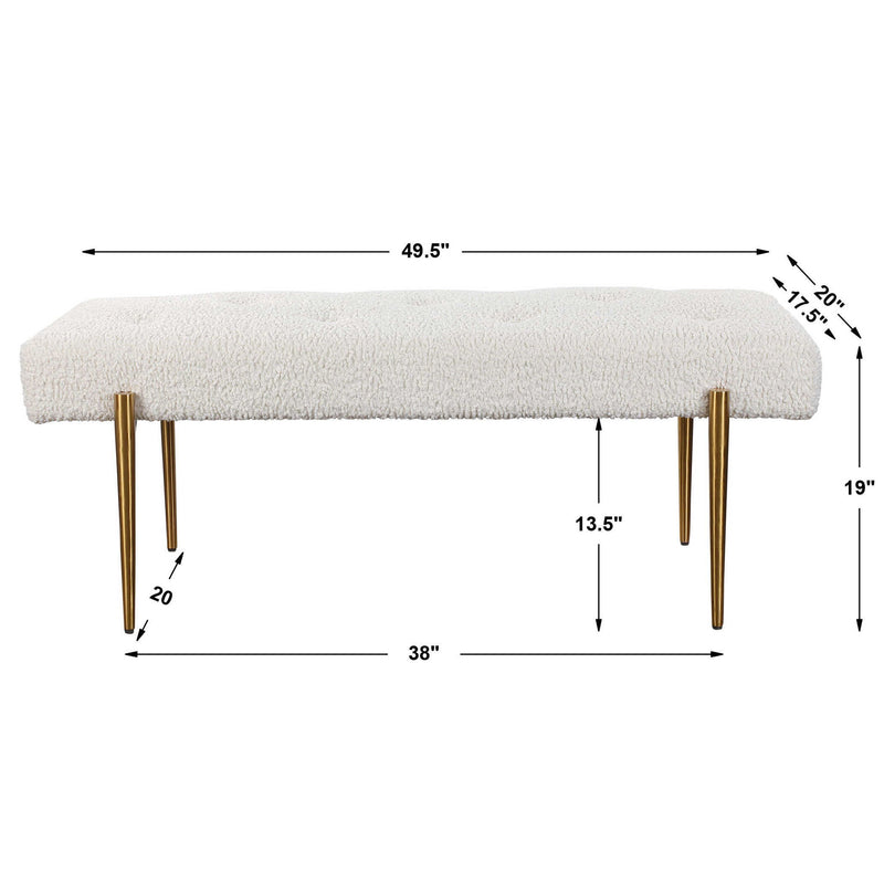 Uttermost Olivier accent bench with cushioned top and wooden legs, ideal for entryways or living room decor.
