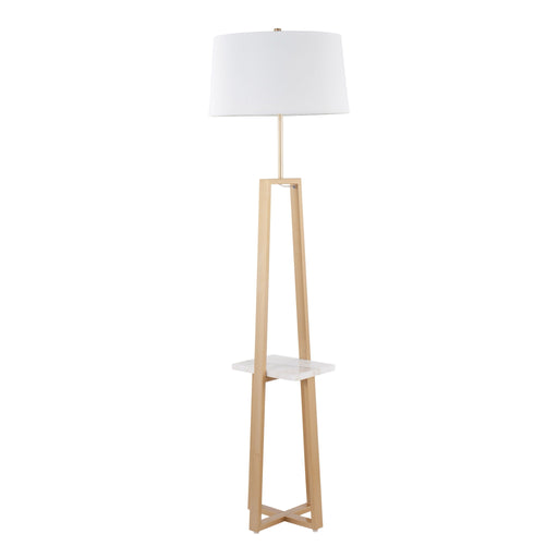 Lumi Source Cosmo contemporary glam floor lamp with a sleek shelf, featuring a modern design and a metallic finish.