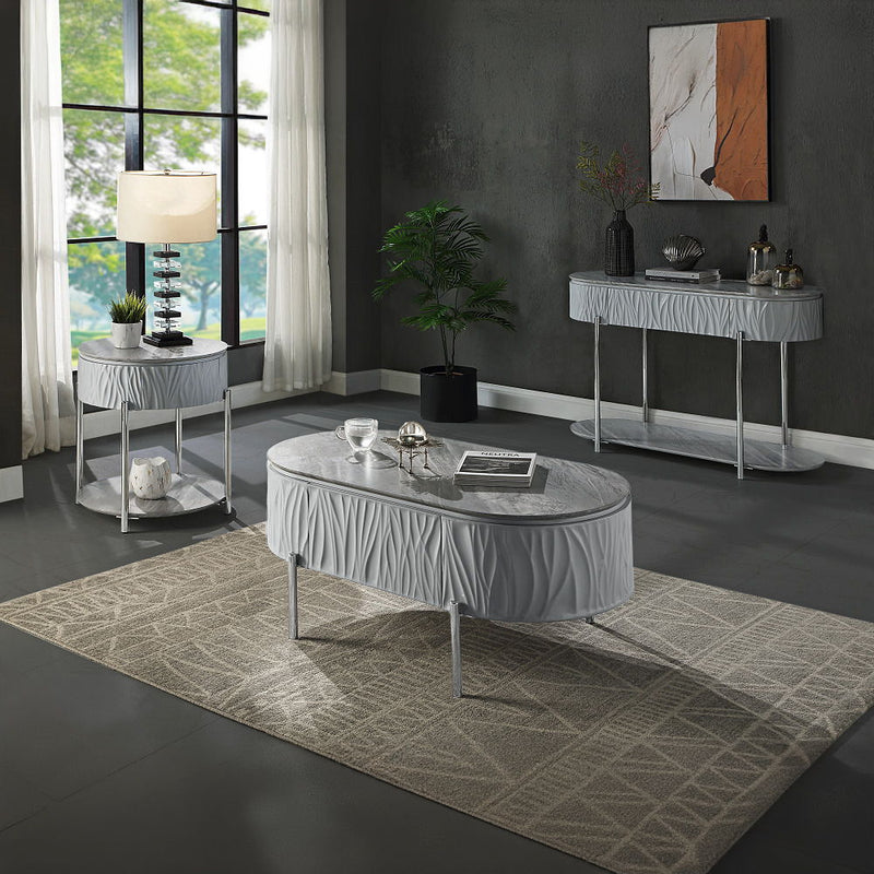 Yukino - Sofa Table - Gray High Gloss & Chrome - R&R Furniture Gallery (Fountain Valley, CA)