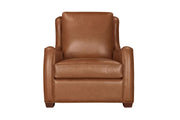 Parker Living Channing top-grain leather 2-piece living room set in Renaissance Cinnamon with scroll arms and antique brass nail trim.