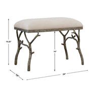 Uttermost Lismore Small Fabric Bench in beige, a stylish accent bench with upholstered seat and wooden legs for versatile decor.