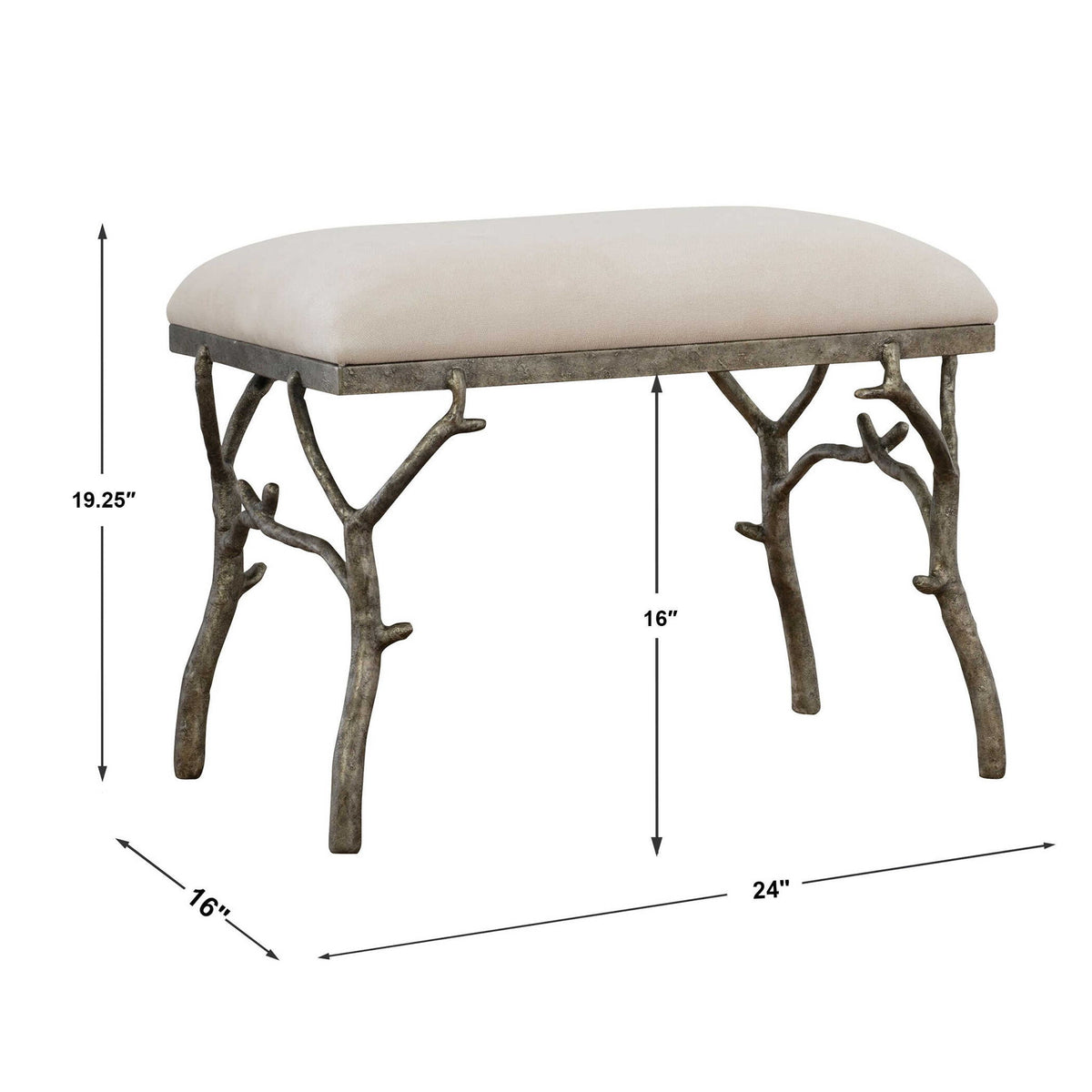 Uttermost Lismore Small Fabric Bench in beige, a stylish accent bench with upholstered seat and wooden legs for versatile decor.
