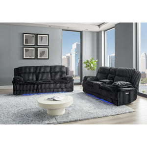 Winston - Power Console Recliner Loveseat With LED And Hidden Drawer - Black
