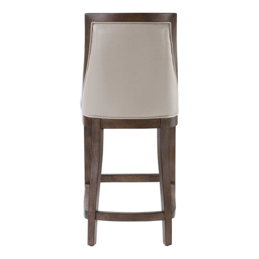 Uttermost Purcell beige counter stool with a cushioned seat and wooden legs, designed for counter height seating.
