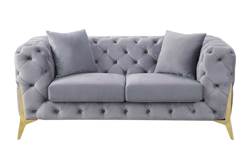 Jelanea - Loveseat With 2 Pillows - Gray Velvet & Gold - R&R Furniture Gallery (Fountain Valley, CA)