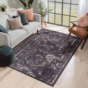 Maval - 5' X 8' Washable Area Rug - Black / Burgundy - R&R Furniture Gallery (Fountain Valley, CA)