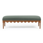 TOV Furniture Oodle vegan mohair bench with walnut wood legs, upholstered seating in a modern, stylish design.