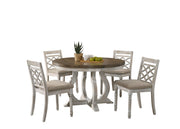 Havanna 5-piece vintage walnut dining table set with wide round table and off-white chairs by Lilola Home, perfect for dining room.
