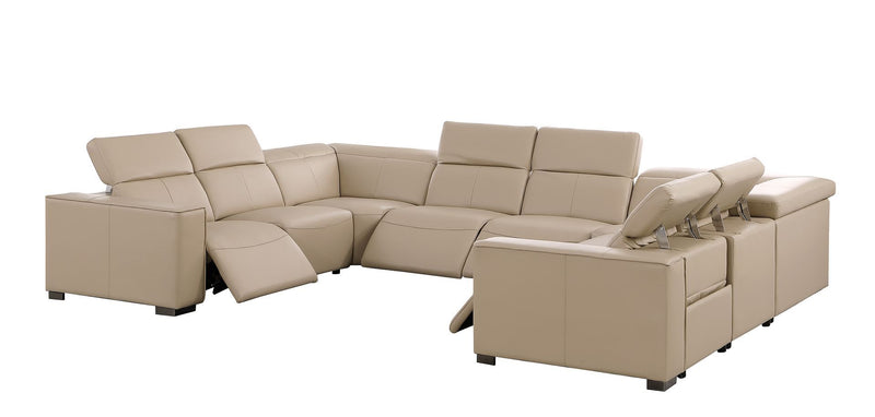 1208 - 8 Piece U Shaped Leather Sectional With 4 Power Recliners And Power Headrests - Beige
