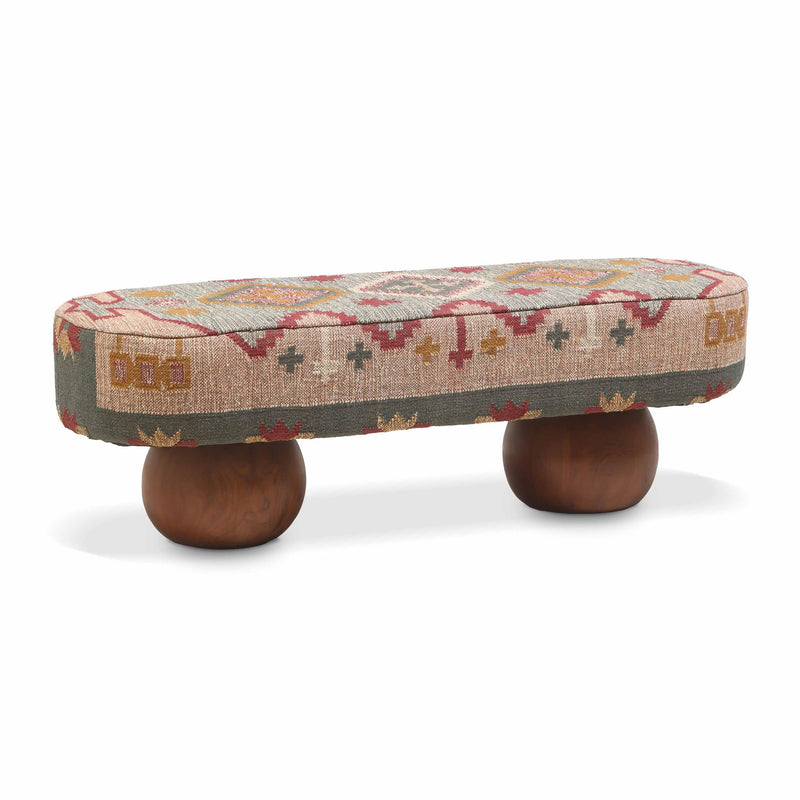 Rizi - Textured Wool Upholstered Bench - Beige / Blue - R&R Furniture Gallery (Fountain Valley, CA)