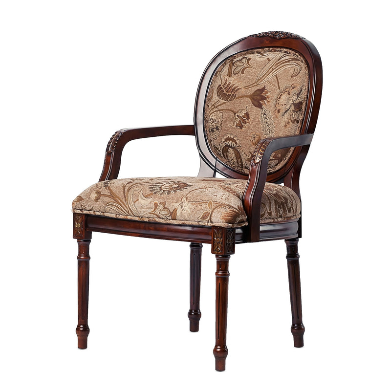 Bernice - Oval Back Chair With Floral Carvings - Brown / Beige Gray - R&R Furniture Gallery (Fountain Valley, CA)