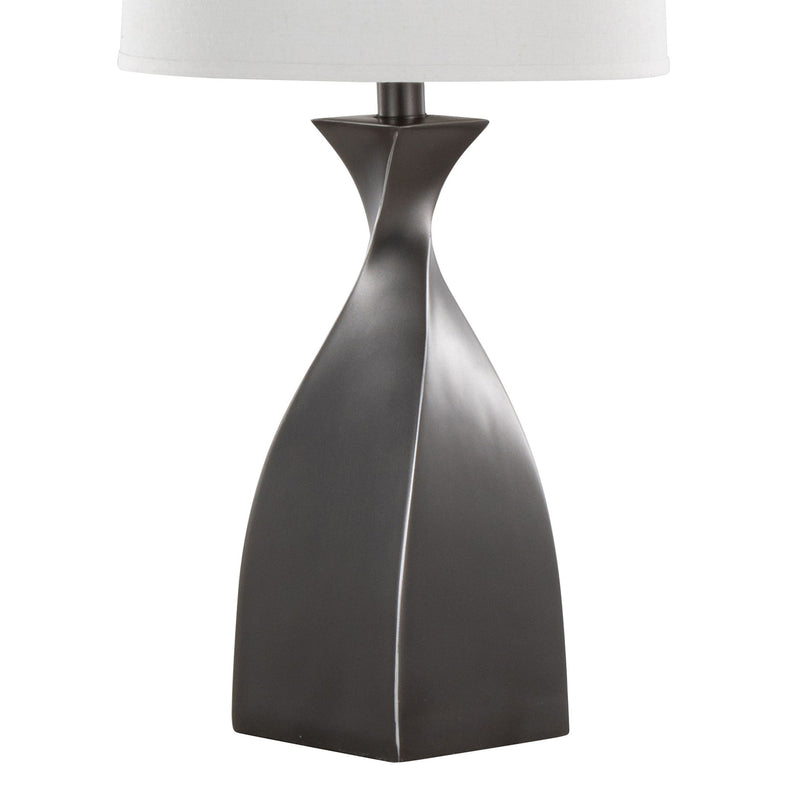 Set of two Lumi Source Curvo contemporary polyresin table lamps with sleek, curved design and neutral finish.
