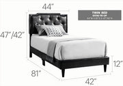 Button tufted upholstered bed from Glory Furniture with a cozy, elegant design for comfortable bedroom spaces.