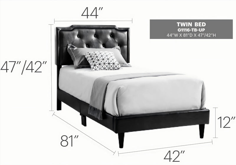 Button tufted upholstered bed from Glory Furniture with a cozy, elegant design for comfortable bedroom spaces.