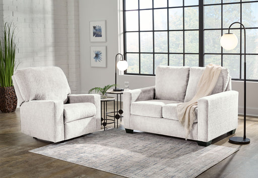 Signature Design by Ashley Rannis 2-piece living room set with a sofa and loveseat featuring modern upholstery and wooden legs.