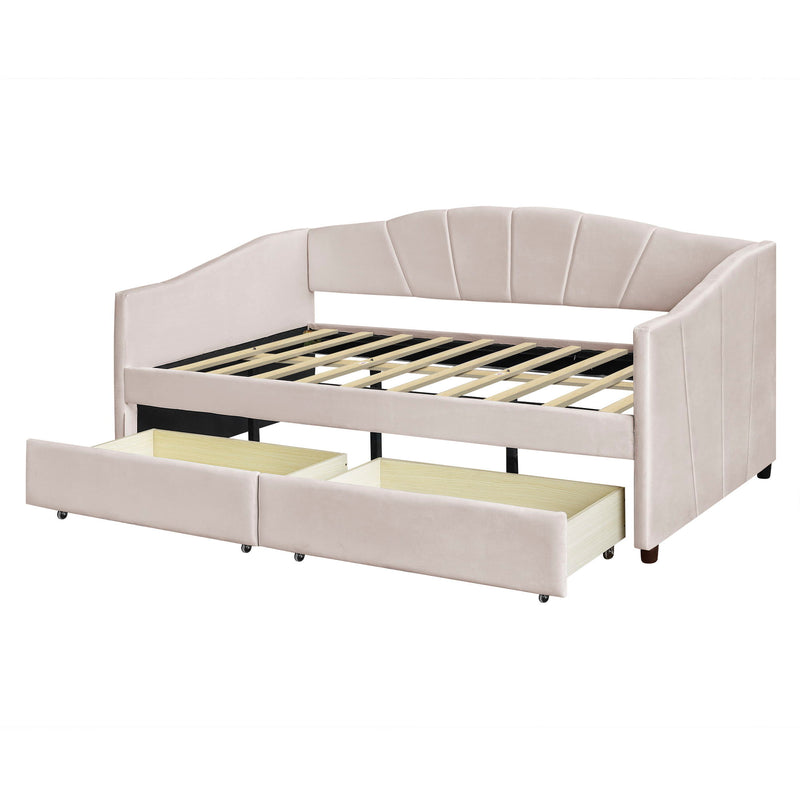 Upholstered Daybed With Two Drawers And Wood Slat - R&R Furniture Gallery (Fountain Valley, CA)