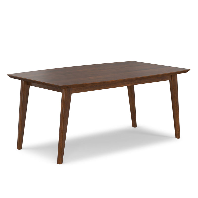 Simpli-Home Draper dining table with rectangular wooden top and sturdy legs, ideal for modern dining room setups.
