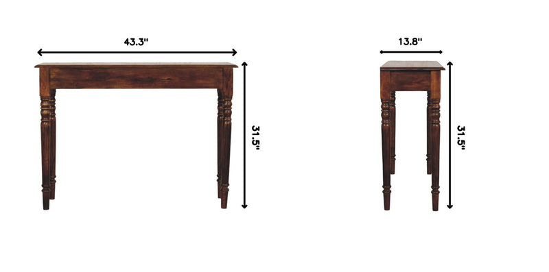 Artisan Furniture turned legs drawer console table with wooden surface and elegant turned leg design for living room or hallway decor.