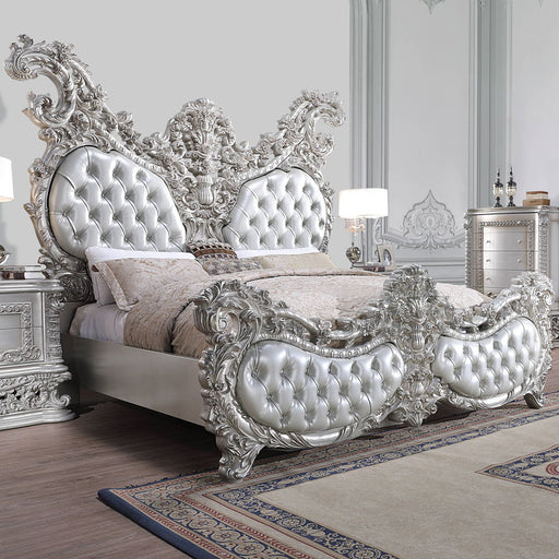 Valkyrie - Eastern King Bed - Synthetic Leather & Antique Platinum - R&R Furniture Gallery (Fountain Valley, CA)