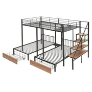 Full Over Twin-Twin Triple Bunk Bed With Drawers And Staircase - Black - R&R Furniture Gallery (Fountain Valley, CA)