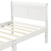 DreamHaus platform bed frame with wooden slat support, sleigh style headboard and footboard, designed for mattress foundation.