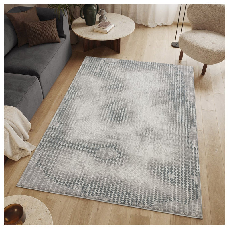 Geometrix - 5'3" X 7'3" Area Rug, Geometric 3D Effect - Ivory / Gray - R&R Furniture Gallery (Fountain Valley, CA)