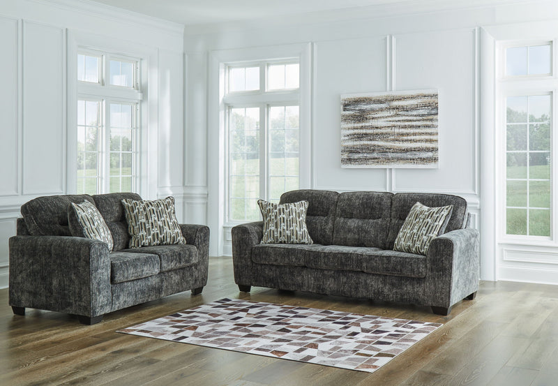 Signature Design by Ashley Lonoke living room set featuring stationary sofas and loveseats with plush cushions and contemporary style.