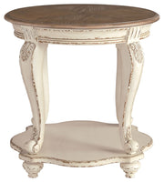 Realyn - Round End Table - White / Brown - R&R Furniture Gallery (Fountain Valley, CA)