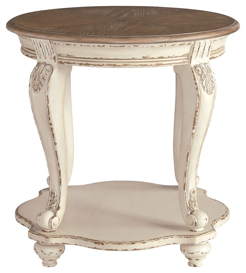Realyn - Round End Table - White / Brown - R&R Furniture Gallery (Fountain Valley, CA)