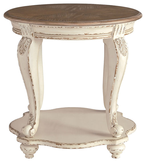 Realyn - Round End Table - White / Brown - R&R Furniture Gallery (Fountain Valley, CA)