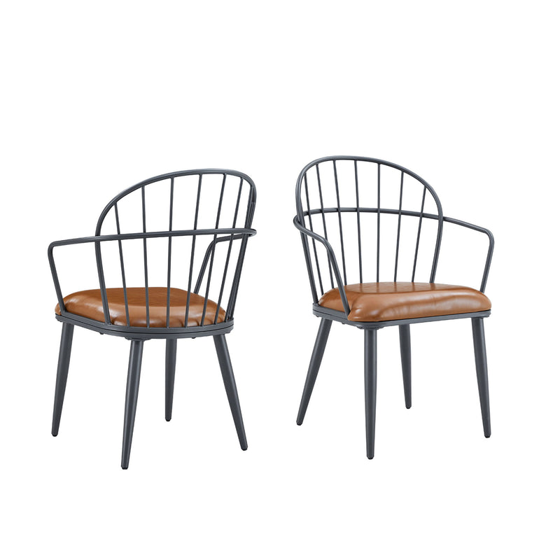 Industrial Inspired Upholstered Dining Chair Set With Metal Legs (Set of 2) - Brown - R&R Furniture Gallery (Fountain Valley, CA)