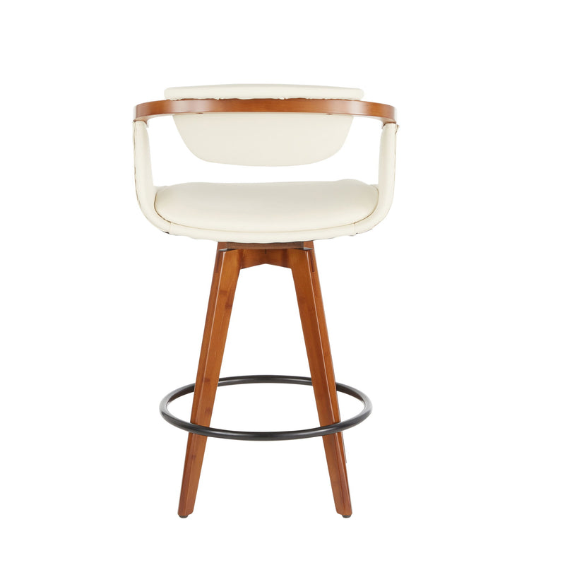 Lumi Source Oracle mid-century modern counter stool with wooden legs and upholstered seat, 24-27 inch counter height.