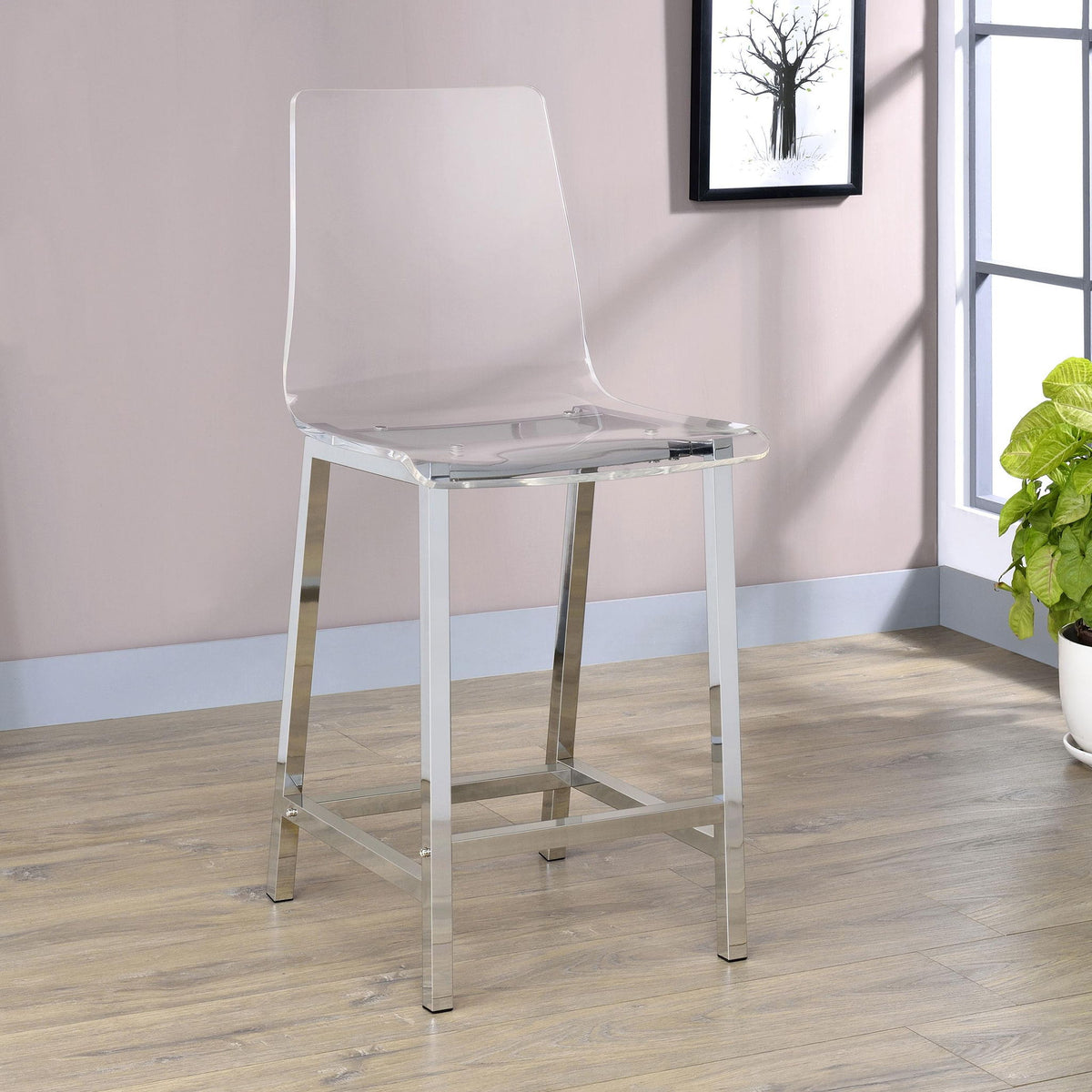 Juelia Clear Acrylic Counter Chair Chrome (Set of 2)