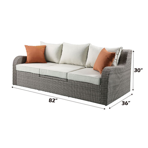 Salena - Patio Sofa With 2 Pillows & 2 Ottomans - Beige Fabric & Gray Wicker - R&R Furniture Gallery (Fountain Valley, CA)