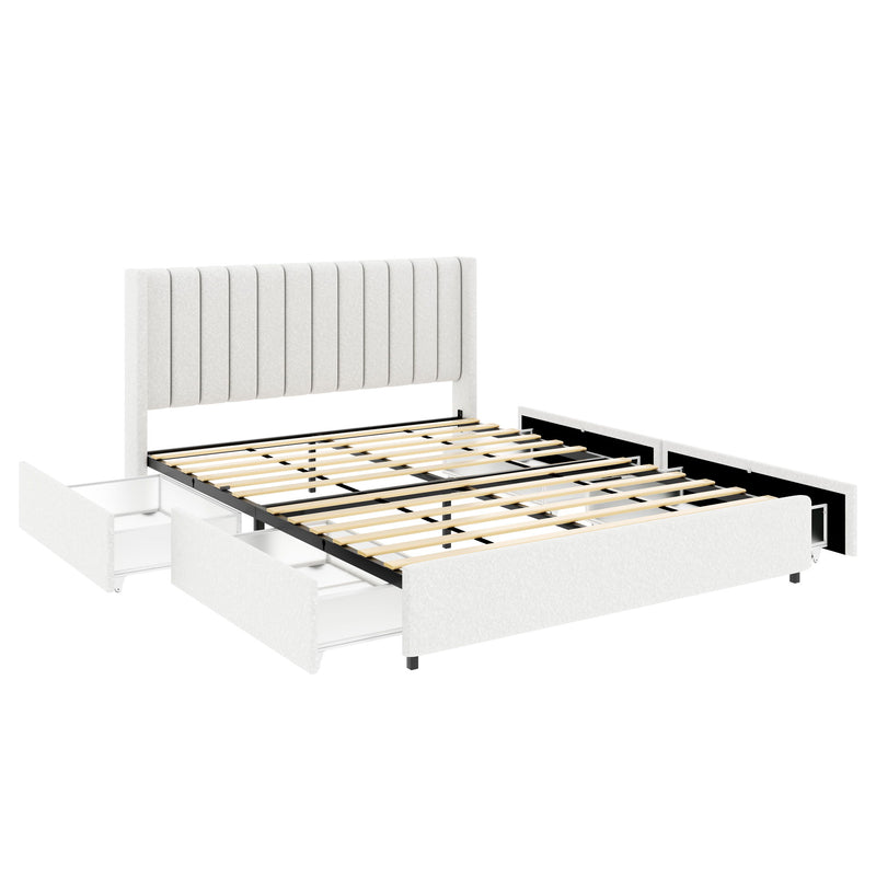 Anda - Boucle Upholstered Platform Bed With Patented Drawers Storage - Ivory - R&R Furniture Gallery (Fountain Valley, CA)